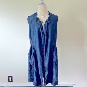 Vintage Gap Blue Sleeveless Open Front Vest Cardigan With Pockets S 100% Lyocell